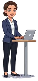 Eva at her desk, entering the month into the books