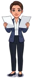 Eva holding two documents, matching one against the other